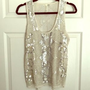 Sequin Tank-White&Silver Detail, Size S
